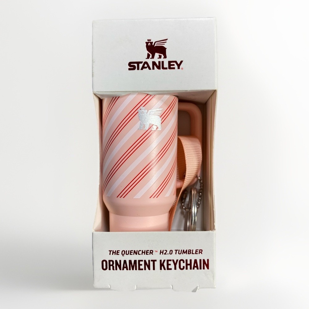 Stanley Mini Keychain H2.0 Tumbler PINK Christmas‎ Ornament Candy Cane Twist NEW